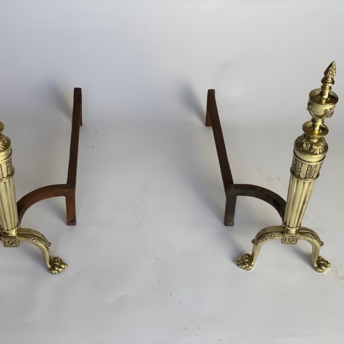 Pair Regency Brass & Iron Fire Dogs / Andirons