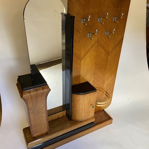 Art Deco Oak & Ebonised Hall Stand/ Hat & Coat Stand