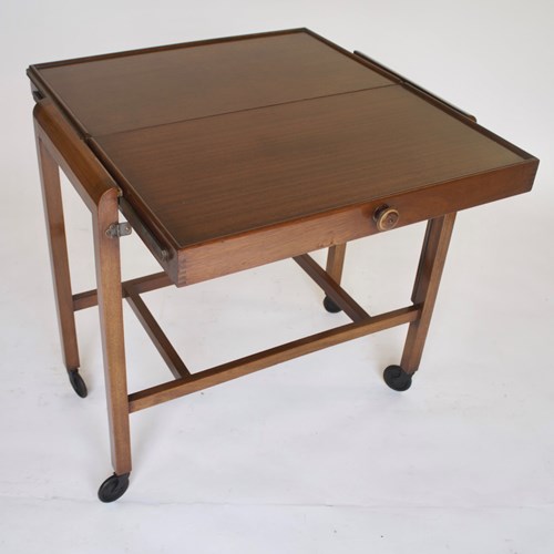 Art Deco Walnut Fold Over Cocktail Serving Trolley