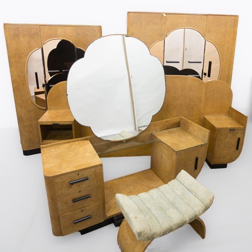 Art Deco Burr Maple 5Pc Bedroom Suite