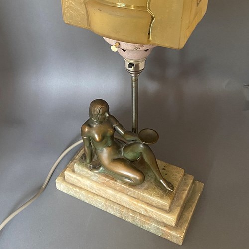 Art Deco Spelter & Onyx Base Lady Lamp 1930S