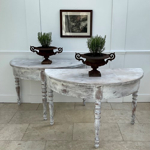 Pair Of Swedish Demi Lune Console Tables 