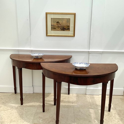 Pair Of Mahogany Demi Lune Console Tables 