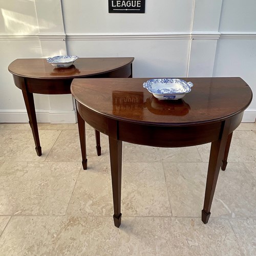 Pair Of Mahogany Demi Lune Console Tables 