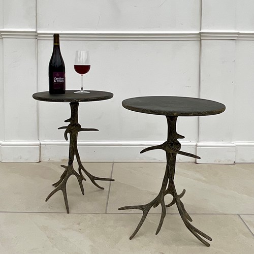 Pair Of Metal Tables With Antler Bases