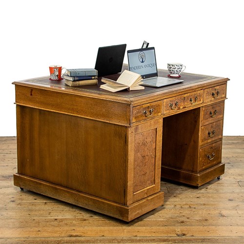 Antique Oak Twin Pedestal Partners Desk