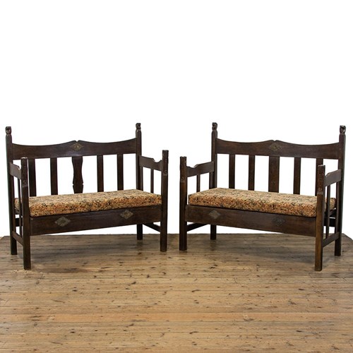Pair Of African Antique Benches With Loose Tapestry Cushion