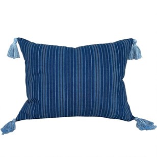 Blue Striped Cushion With Tassels