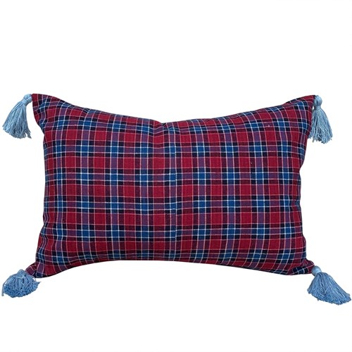 Red And Blue Checked Songjiang Cushions With Tassels