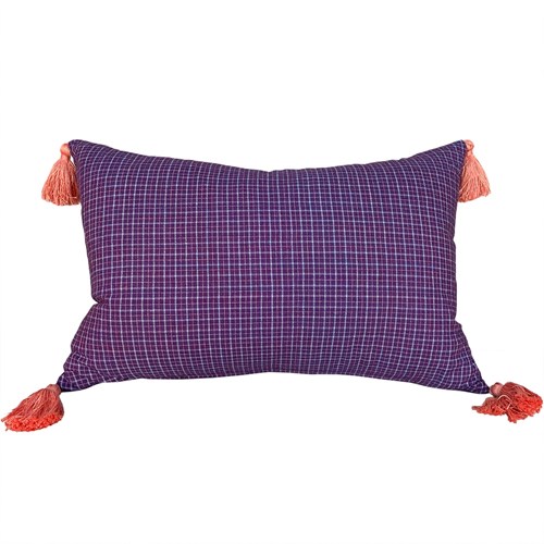 Berry Checked Cushions With Orange Tassels