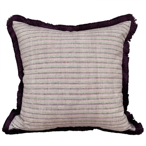 Lilac Ticking Cushion With Brush Fringe