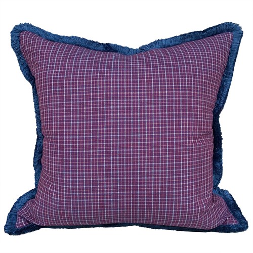 Berry Checked Cushions With Brush Fringe Trim