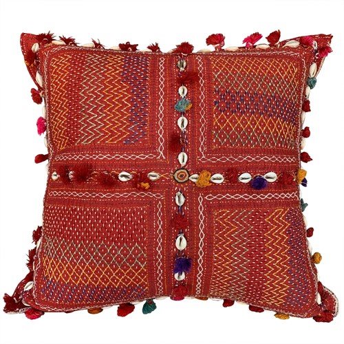 Banjara Cushion With Pompoms And Cowries