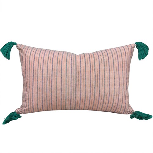 Apricot Cushion With Green Tassels