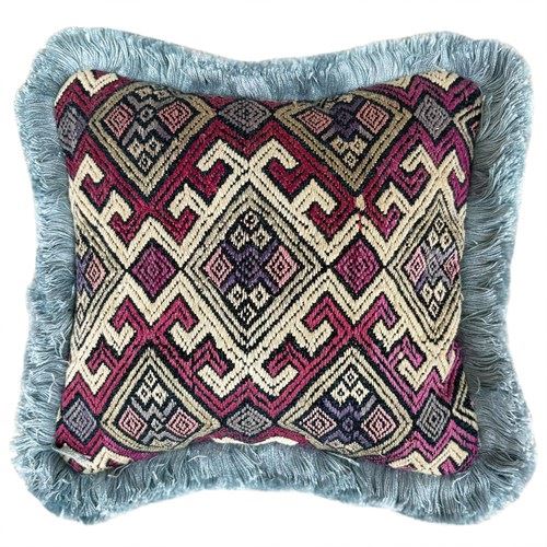 Buyi Lavender Pillow With Blue Fringe