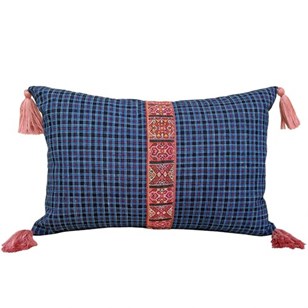 Blue Checked Cushions With Biboki T...