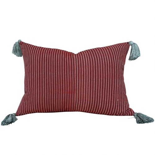 Red Striped Cushion With Cyan Tassels