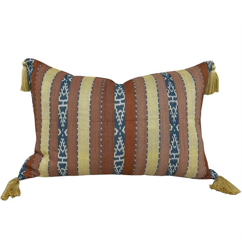 Flores Sikka Ikat Cushion In Brown And Yellow