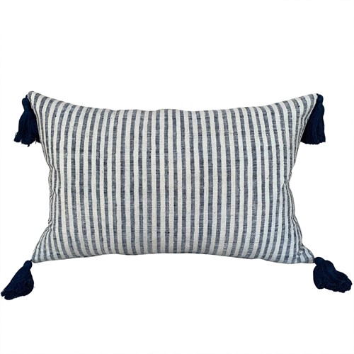 Indigo Striped Cushion With Tassels