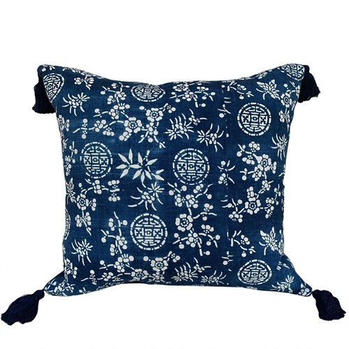 Indigo Resist Cushions With Tassels