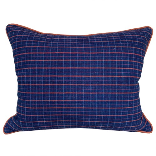 Blue & Orange Checked Cushions With Orange Piping