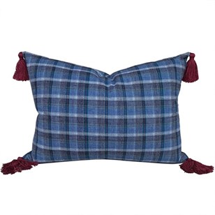 Blue Checked Cushion, With Tassels