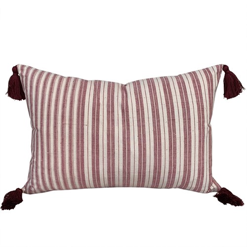 Red Ticking Striped Cushion With Tassels