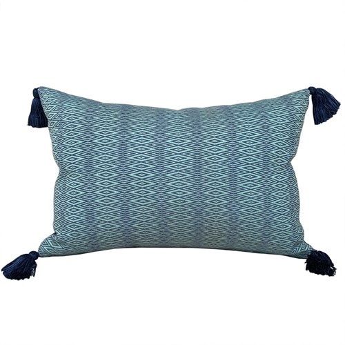 Teal And Blue Brocade Cushion With Tassels