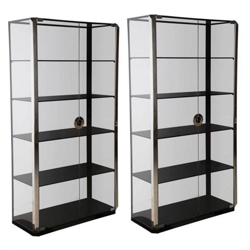 Pair Glass and Chrome Cabinets by Mario Sabot 