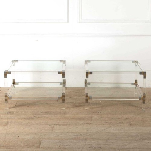 Pair Of Lucite and Chrome Side Tables