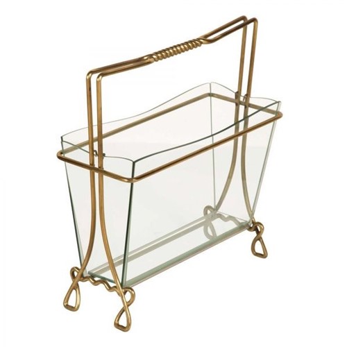 Magazine Rack in Brass and Glass by Cristal Arte