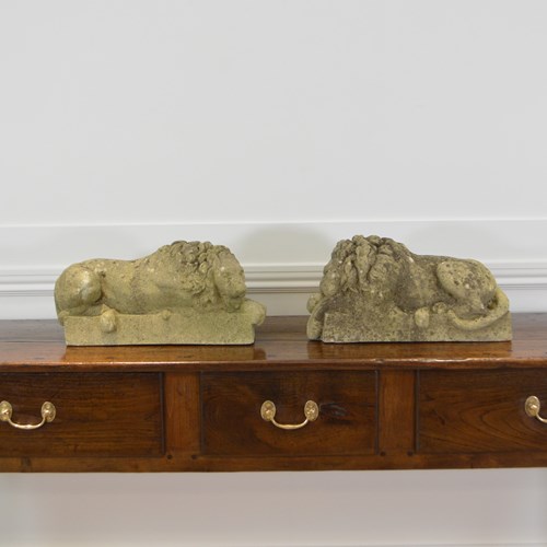 Small Pair Of Weathered Lions