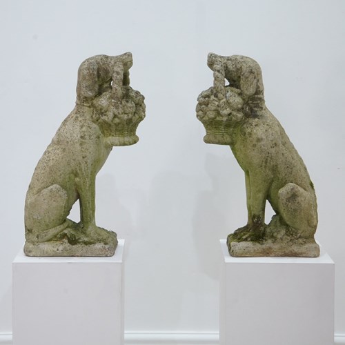 Pair Of Garden Dog Statues 