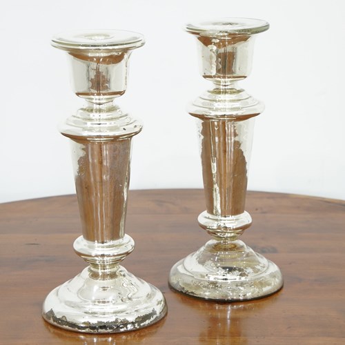 Large Mercury Glass Candlesticks