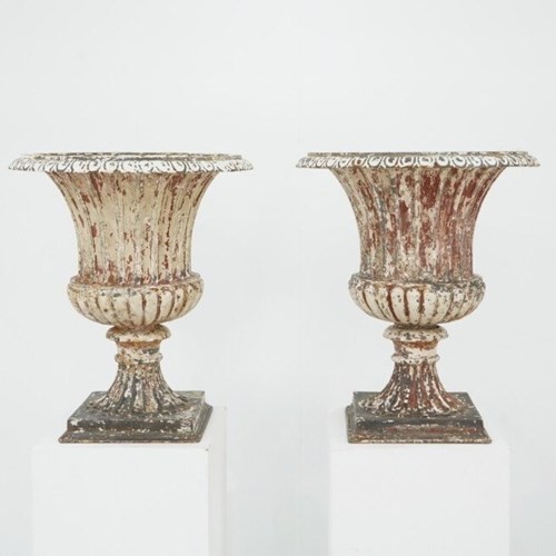Pair Of Cast Iron Urns