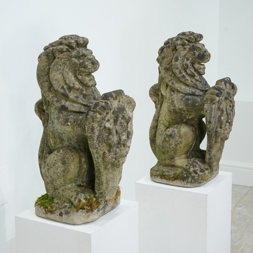 Pair Of Garden Lion Statues