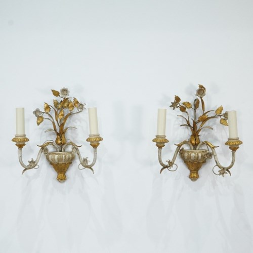 Cream And Gilt Roses Wall Sconces