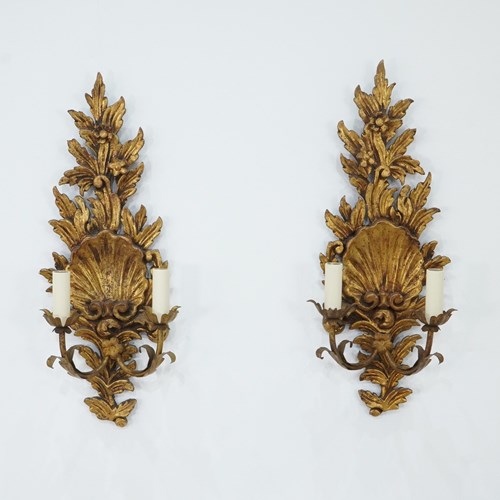 Large Gilt Wood Wall Sconces