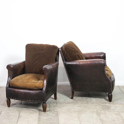 Pair Of Leather Clubchairs