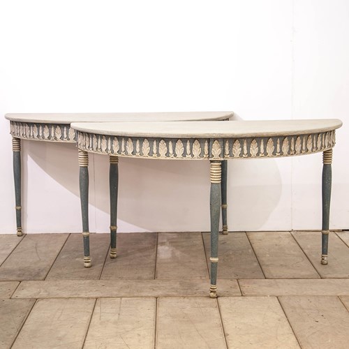 Pair Of Swedish Demi-Lune Console Tables