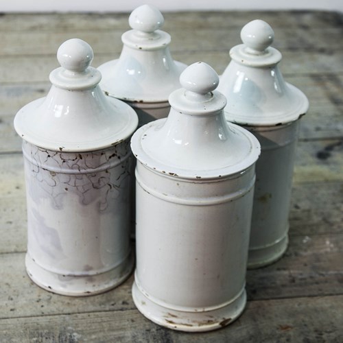 Set Of  4 Tin Glazed Storage Jars