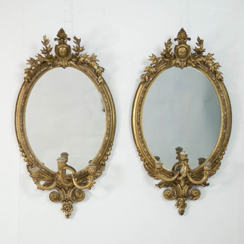 Pair Of 19Th Century English Gilded Girandole Mirrors