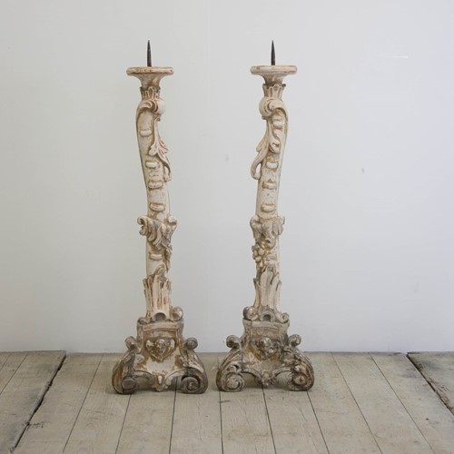 Pair Of Carved Rococo Candlesticks
