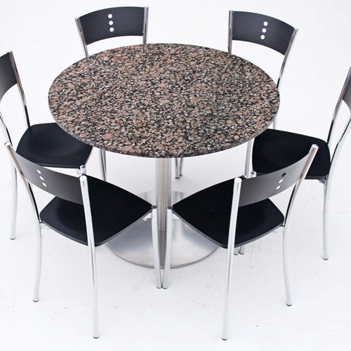 Retro Vintage Granite Table And 6 Chrome Black Dining Bistro Kitchen Chairs