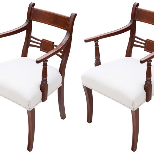 Antique Quality Pair Of 19Th Century Mahogany Elbow Armchairs Dining Chairs