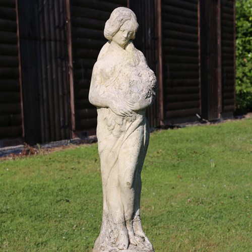 Vintage Cast Stone Garden Statue Of A Lady Plinth
