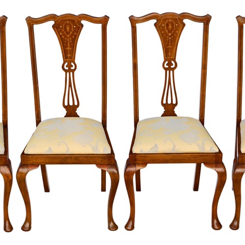 Set of 4 Victorian marquetry mahogany dining chair