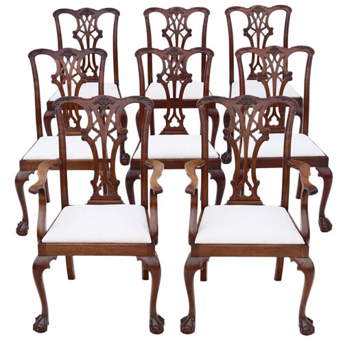 Antique C.1910 Georgian Revival Mahogany Dining Chairs: Set Of 8 (6+2)