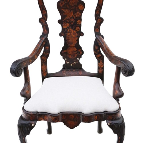 18Th Century Dutch Marquetry Elbow Arm Chair