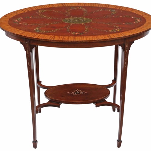 19Th Century Decorated Satinwood & Mahogany Table